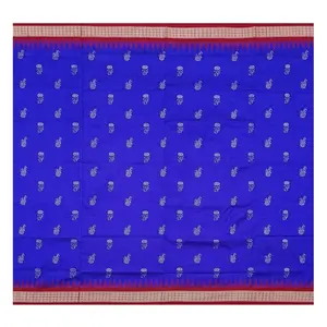 SAMBALPURI BANDHA CRAFT Sambalpuri bomkai silk saree with blouse piece(Flower and peacock motifs in Blue color base)