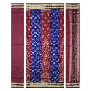 Sambalpuri silk dress material set(Traditional design in Blue and maroon colors combination)