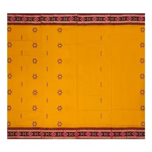 SAMBALPURI BANDHA CRAFT Sambalpuri bomkai cotton saree with blouse piece(Padam motifs in turmeric yellow color base with Pasapali boarder)