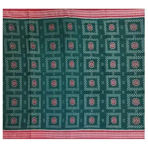 Sambalpuri cotton saree(Traditional design in green color base)