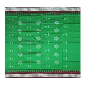 SAMBALPURI BANDHA CRAFT Sambalpuri bomkai silk saree with blouse piece(Mixed silk Padam motifs in green color base)