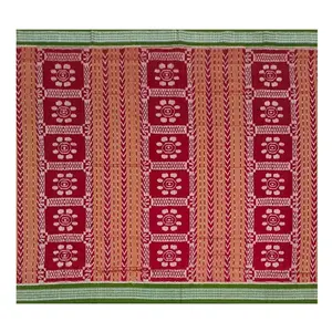 SAMBALPURI BANDHA CRAFT sambalpuri cotton saree (Flower design in red and brown color combination)