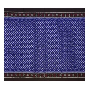 SAMBALPURI BANDHA CRAFT sambalpuri cotton saree with blouse piece(Traditional sambalpuri with plain boarder. Blue black and white color socmbination)