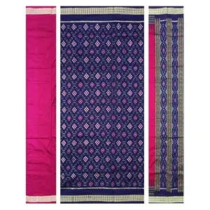 Sambalpuri silk dress material set(Pasapalli design in navy blue and deep pink color combination)