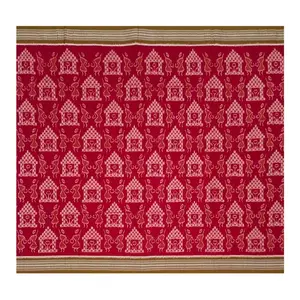 SAMBALPURI BANDHA CRAFT sambalpuri cotton saree(Terracotta art design in red color base)