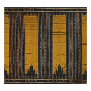 SAMBALPURI BANDHA CRAFT Sambalpuri Silk Bapta Saree with blouse piece(Traditional Bapta Saree in Deep mustard yellow and black colors combination)