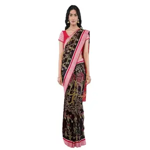 SAMBALPURI BANDHA CRAFT Sambalpuri cotton saree with blouse piece(SCSR92 Raja doli Design in Coffee color base)