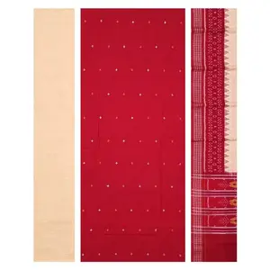 SAMBALPURI BANDHA CRAFT Sambalpuri Silk Bapta Dress material set(Mini buti design in Red color base kurti materia - silk Salwar and dupatta - cotton)