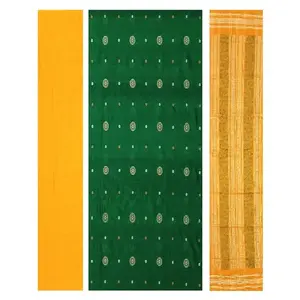 SAMBALPURI BANDHA CRAFT Sambalpuri Bapta Silk Dress material set(Green yellow colors combination. Kurti piece- Silk Salwar and Dupatta - Cotton)