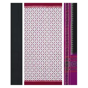 SAMBALPURI BANDHA CRAFT sambalpuri cotton dress material set(Traditional design in white magenta and black colors combination)
