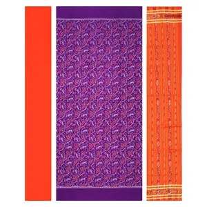 SAMBALPURI BANDHA CRAFT sambalpuri cotton dress material set(flower design in purple orange and white colors combination