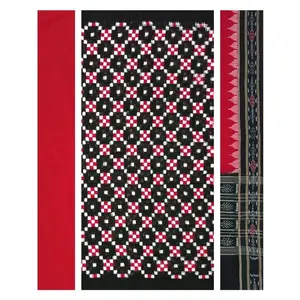 SAMBALPURI BANDHA CRAFT Sambalpuri cotton dress material set(Pasapalli design in black red and white colors combination)
