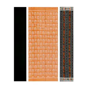 SAMBALPURI BANDHA CRAFT sambalpuri cotton dress material set(terracotta art design Orange black white colors combination)