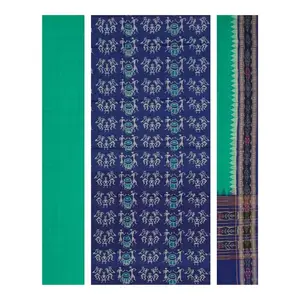 SAMBALPURI BANDHA CRAFT sambalpuri cotton dress material set(Bajabala and nartaki design in blue and ramagreen colors combination)