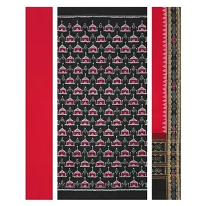 SAMBALPURI BANDHA CRAFT Sambalpuri cotton dress material set(Village hut design in black and red colors combination)