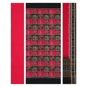 SAMBALPURI BANDHA CRAFT Sambalpuri cotton dress material set(Elephant and tribal design in red and black colors combination)