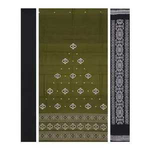 SAMBALPURI BANDHA CRAFT Sambalpuri bomkai cotton dress material set(Traditional design in mehendi green color base)