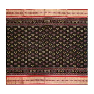 SAMBALPURI BANDHA CRAFT sambalpuri cotton saree with blouse piece(Heart shape design in coffee color base)