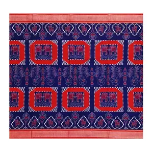 SAMBALPURI BANDHA CRAFT sambalpuri cotton saree(Blue and Red colors combination)