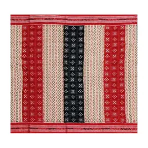 SAMBALPURI BANDHA CRAFT Sambalpuri cotton saree(Pasapalli design with red black and light peach colors combination)