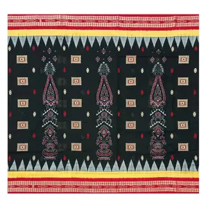 SAMBALPURI BANDHA CRAFT Sambalpuri bomkai cotton saree with blouse piece(Traditional ikkat and bomkai design in black color base)