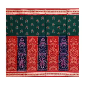 SAMBALPURI BANDHA CRAFT sambalpuri cotton saree with blouse piece(Red blue and green colors combination)