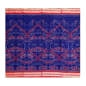 SAMBALPURI BANDHA CRAFT sambalpuri cotton saree with blouse piece(Rain in village design in blue and red colors combination)