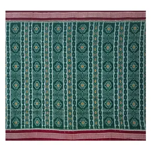 SAMBALPURI BANDHA CRAFT sambalpuri cotton saree(flower design in green color base)