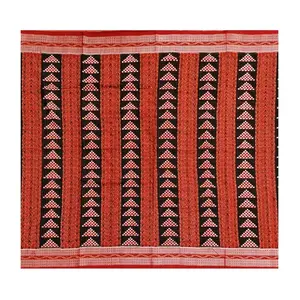 SAMBALPURI BANDHA CRAFT Sambalpuri cotton saree(Red black colors combination with pyramid pasapalli design)