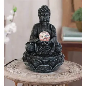 KU - BUDDHIST FIGURINES Buddha Monk Statue Decorative Water Fountain with LED Light for Waterfall Indoor Outdoor Living Room Garden Tabletop Home Decor and Gifts Multicolour