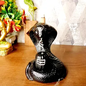 KU - BUDDHIST FIGURINES Handcrafted Snake Shiva Smoke Backflow Cone Incense Holder with 10 Incense Cones Showpiece Figurine