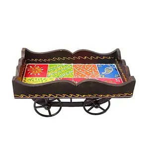 Wooden Thela Serving Tray/Kart/Platters or Desi Style Redaa Shape Trolley Snack Platter (LxWxH) - 12 x 7 x 6.5 Inch