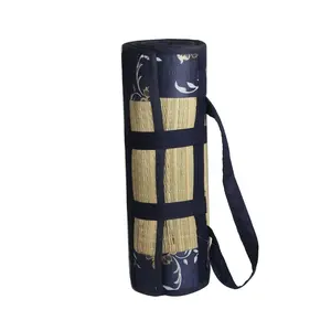 SHITALPATI GRASS MAT Foldable Cushion Mat Korai River Grass (2 X 6 ft Fabric Dark Blue Butter Satin) with 18 MM Soft Foam Yoga Picnic Portable and Comfort