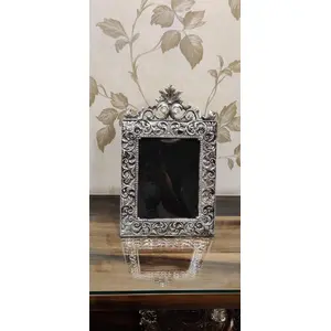 TIBETAN SILVER ENGRAVING PRODUCTS Antique German Silver Photo Frame with Reflective Sheet for Home Decor and Gifting - Size 15 X 9 Inch