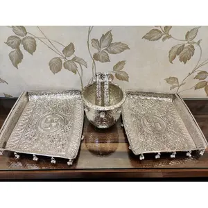 Pure German Silver Hand Engraved - Chajla Okhli/Ukhal & Musal set (Traditionally Known as Khalbatta/Mortar & Pestle set) for Indian Wedding Rituals