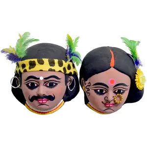 Set of 2 Wall Hanging Papier Mache Santhal Couple (6 x 4.5 x 6 inches)