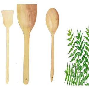 TERRACOTTA JEWELLERY Neem Wood Cooking Spoon Spatula/Flip for Cooking & Serving Sets of 3 (No Harmful Polish)