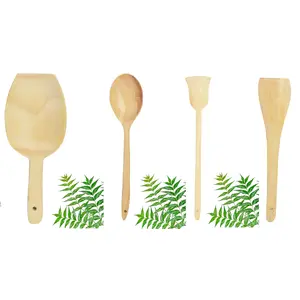 TERRACOTTA JEWELLERY Neem Wood Cooking Spoon SpatulaLadle for Cooking & Serving Sets of 4 (No Harmful Polish)