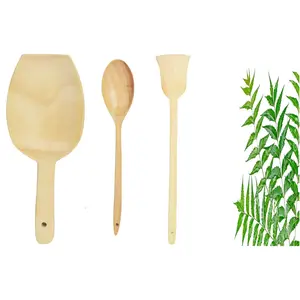 TERRACOTTA JEWELLERY Neem Wood Cooking Spoon Rice SpatulaLadle for Cooking & Serving Sets of 3 (No Harmful Polish)