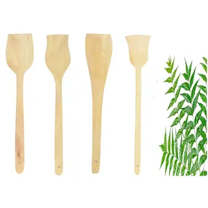 TERRACOTTA JEWELLERY Neem Wood Cooking Spoon Spatula for Cooking & Serving Sets of 4 (No Harmful Polish)