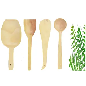 TERRACOTTA JEWELLERY Neem Wood Cooking Spoon Spatula/Flip for Cooking & Serving Sets of 4 (No Harmful Polish)