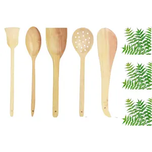 TERRACOTTA JEWELLERY Neem Wood Cooking Spoon Spatula/Flip for Cooking & Serving Sets of 5 (Harmful Polish)