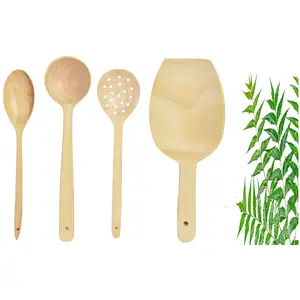 TERRACOTTA JEWELLERY Neem Wood Cooking Spoon Ladles/Spatula for Cooking & Serving Sets of 4 (No Harmful Polish)
