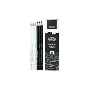 BRUSTRO Artists B &W Coloured Pencils Set of 3 Whites and 3 Blacks