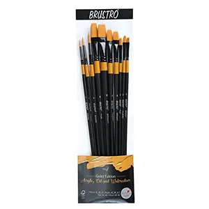 Brustro Artists Gold Taklon Set of 10 Brushes for Acrylics Oil and Watercolour.