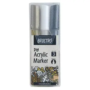 BRUSTRO Acrylic (DIY) Marker Set of 3 - Black White & Gold (for Craftworks School Projects and Other Presentations)