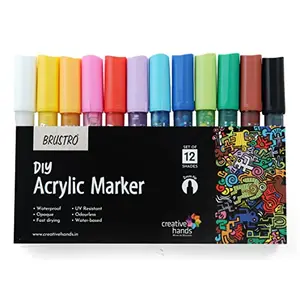 BRUSTRO (DIY Acrylic Marker Set of 12 Vibrant Colours