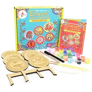 Kalakaram Paint Your Own Ethnic Art Coasters DIY Kit with Design Paint 6 Ethnic Art Coasters with 3 Art Forms with This Kit Painting Set/Kit for Kids