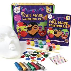 Kalakaram DIY Face Mask Painting Kit: Decorate 3 Fancy Face Masks from The Contents of This kit  White Face Masks Paints Cool and Funky Stickers Paint Brush Embellishments