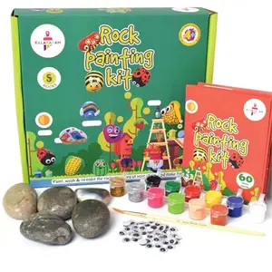 Kalakaram Kids Rock Painting Kit with Re-usable Rock Ultimate All in One Rock Art Kit DIY Painting Set with Washable Paint and Stones Kids Painting Craft Kit with Googly Eyes and 5 Rocks